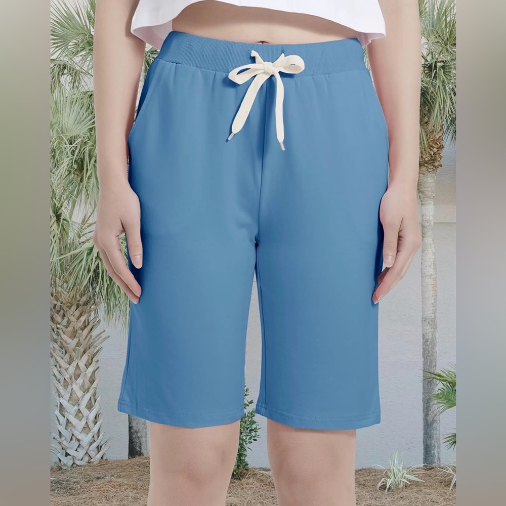 P99 NIB FABEILAI Women's Knee-Length Drawstring Waist Bermuda Shorts -Sz: M 8/10